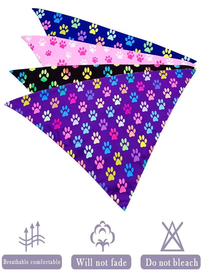 PET SHOW 4 Pack Paw Print Big Dog Bandanas Set Girl Boy Reversible Adjustable Dogs Scarves Cat Daily Birthday Party Triangle Bibs Grooming Accessories for Medium Large Dogs Puppies Pets - Image 5